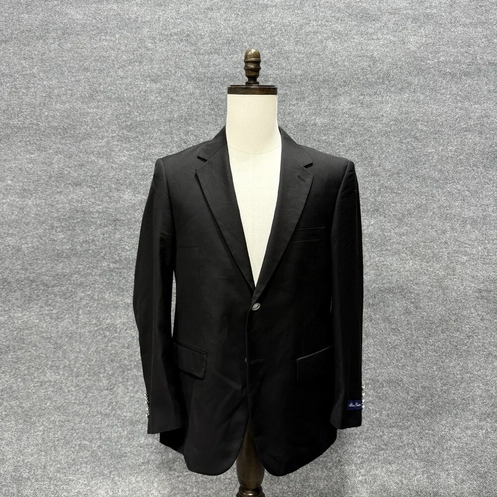 Alan Flusser Mens Black Solid Suit Jacket Single Breasted Two Button Notch